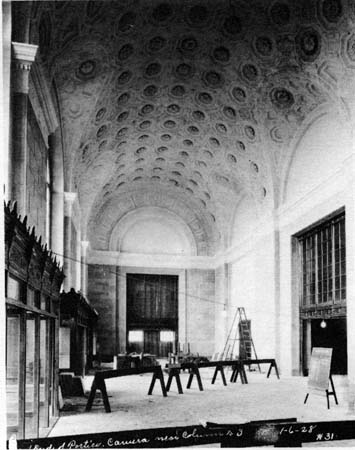 Photograph of interior of portico near completion