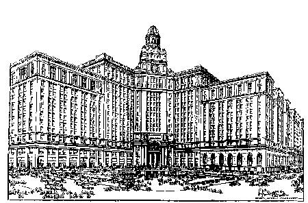 Drawing of early version of Union Terminal building on Public Square