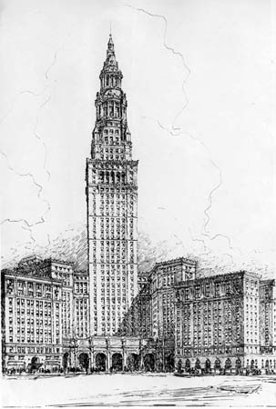 Drawing of the 52-story version of the Terminal Tower complex