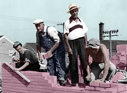 Bricklayers working on St. Edward High School