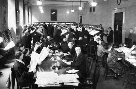 Newspaper Reading Room in Cleveland Public Library, 1948.