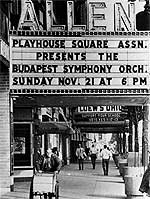 Allen Theatre marquee advertising the Budapest Symphony Orchestra in 1971